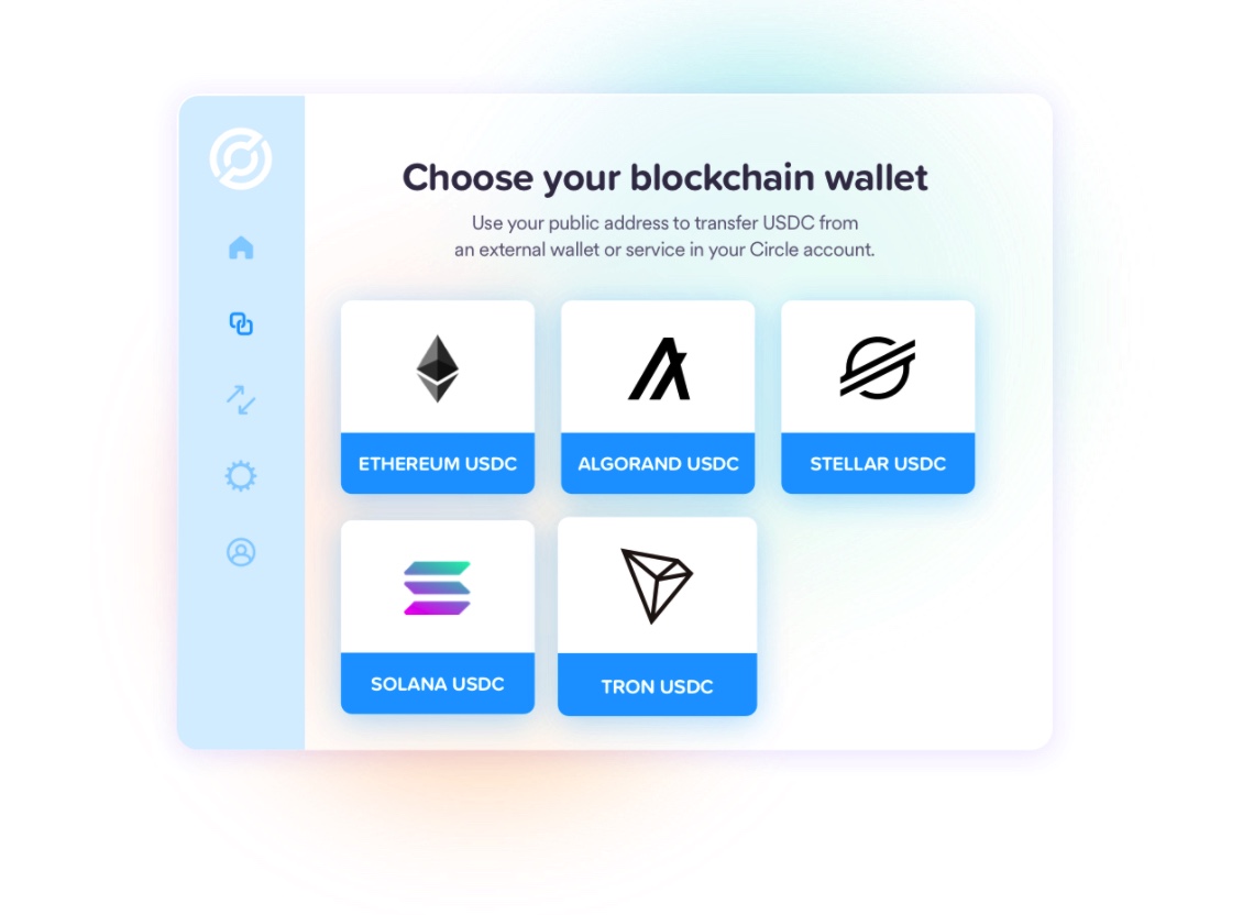 Tron Blockchain. USDC Ethereum Wallet. Account circle.