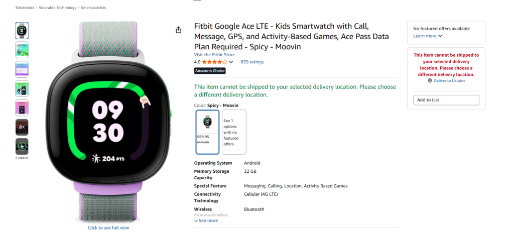 Детские часы Google Fitbit Ace LTE снова подешевели: скидка 44% на Black Friday