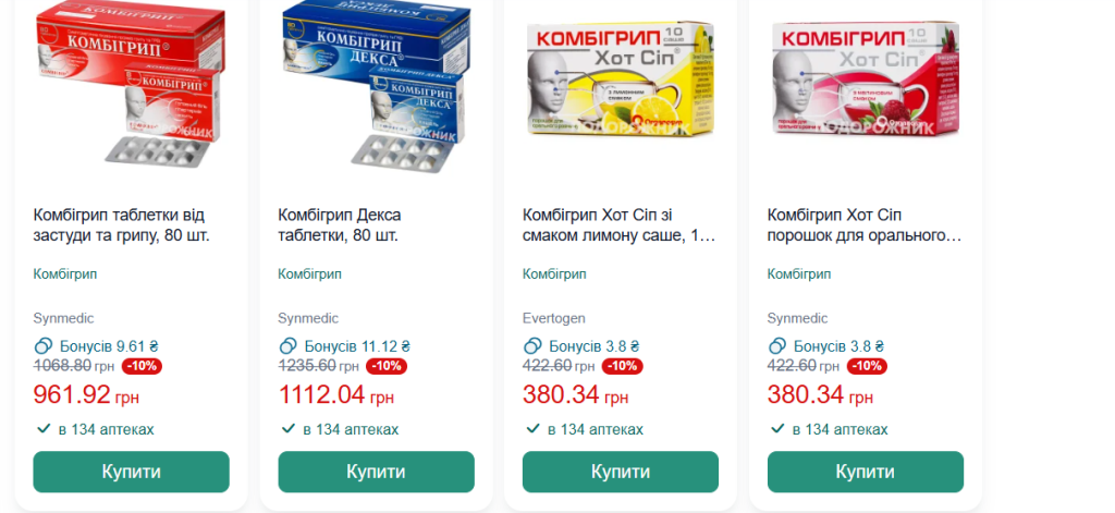 Комбигрип со скидкой 10% в аптеках Подорожник до конца ноября: условия акции