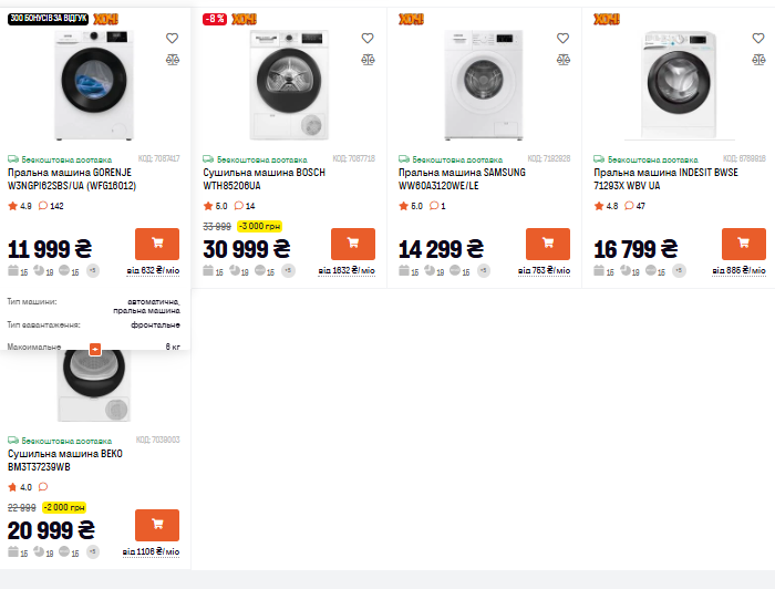 Скидки до 25% в Фокстрот: выгодные цены на стиральные и сушильные машины