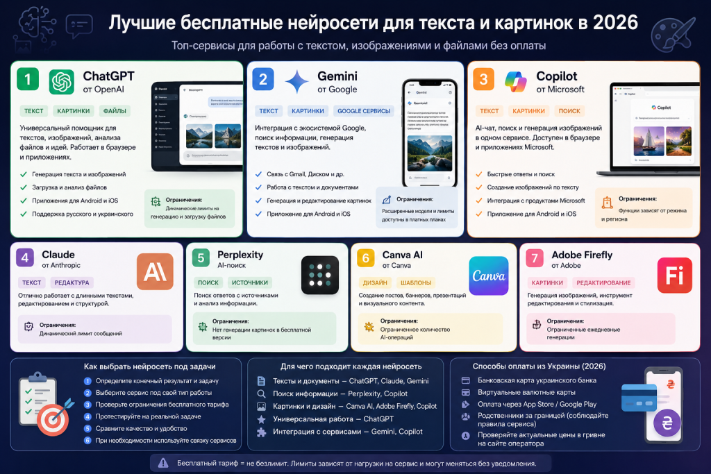 Лучшие бесплатные нейросети для текста и картинок в 2026