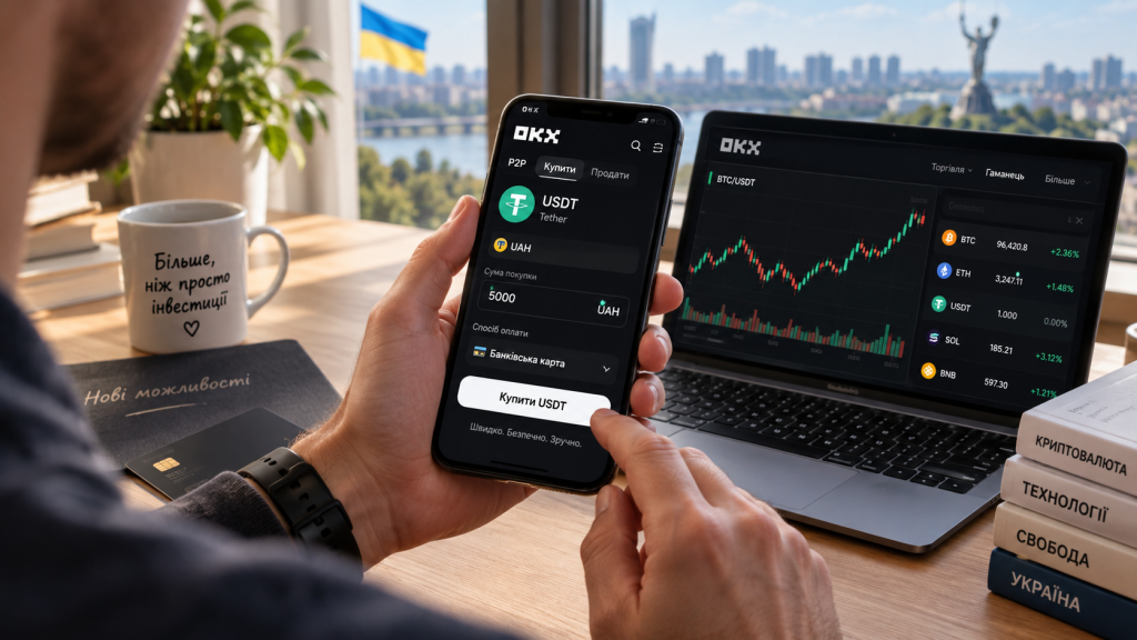 Как купить USDT и биткоин на OKX через P2P за гривны в 2026