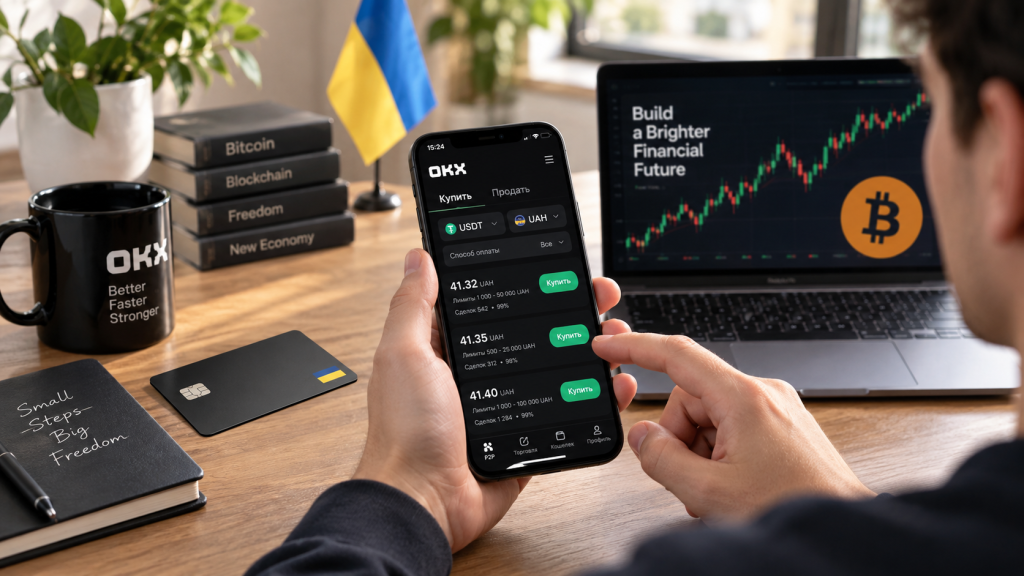 Как купить USDT и биткоин на OKX через P2P за гривны в 2026