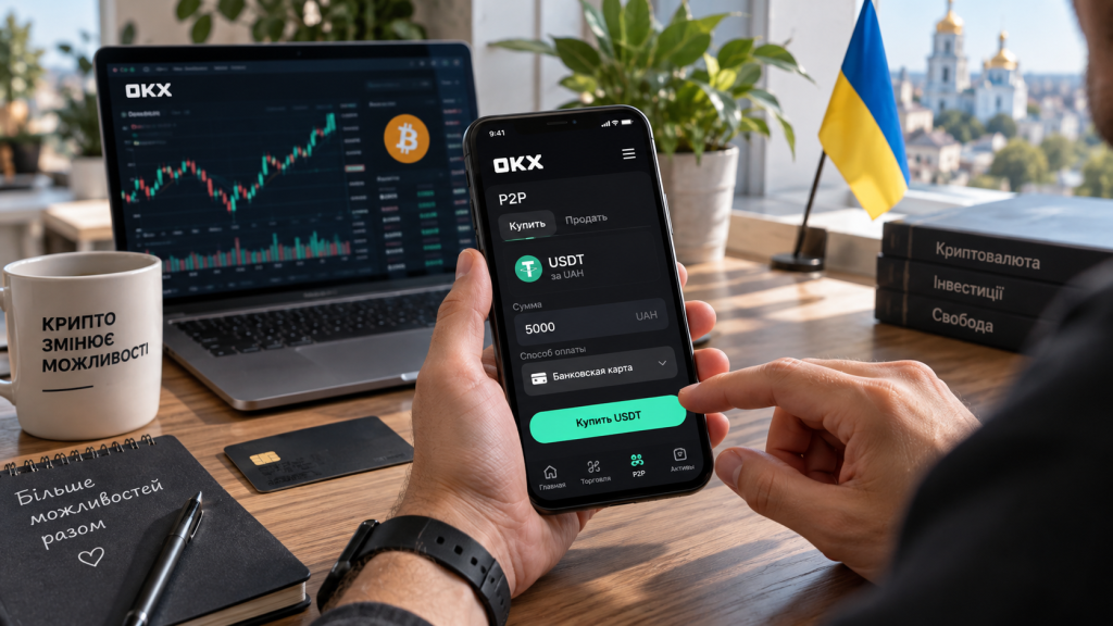 Как купить USDT и биткоин на OKX через P2P за гривны в 2026
