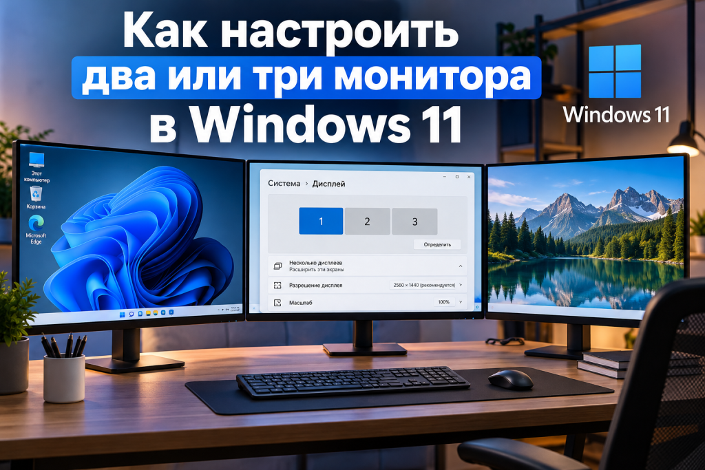 Как настроить два или три монитора в Windows 11