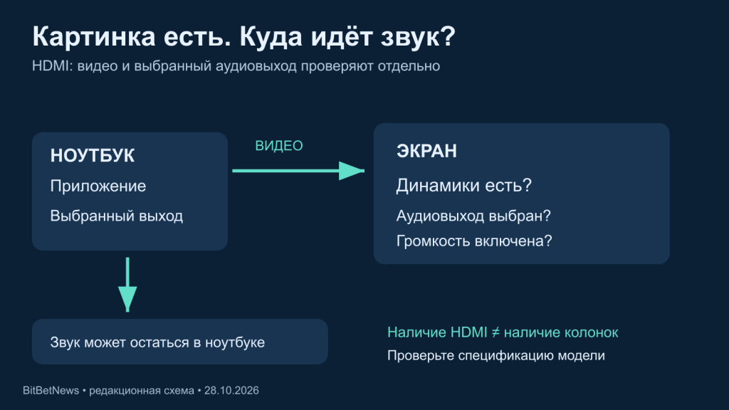 Схема: изображение идёт на экран по HDMI, а аудиовыход выбирается отдельно